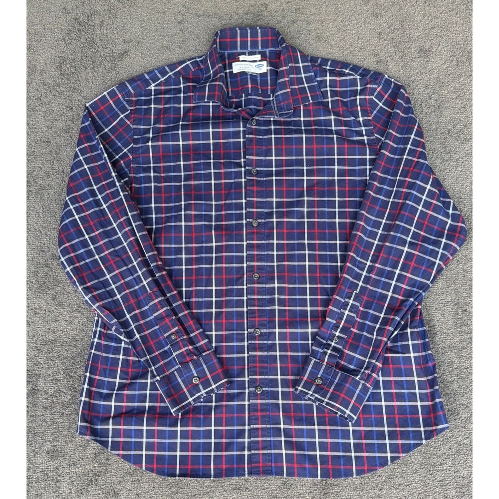 Old‎ Navy Mens XL Regular Fit Plaid Signature Shirt Navy Blue Red Long Sleeve